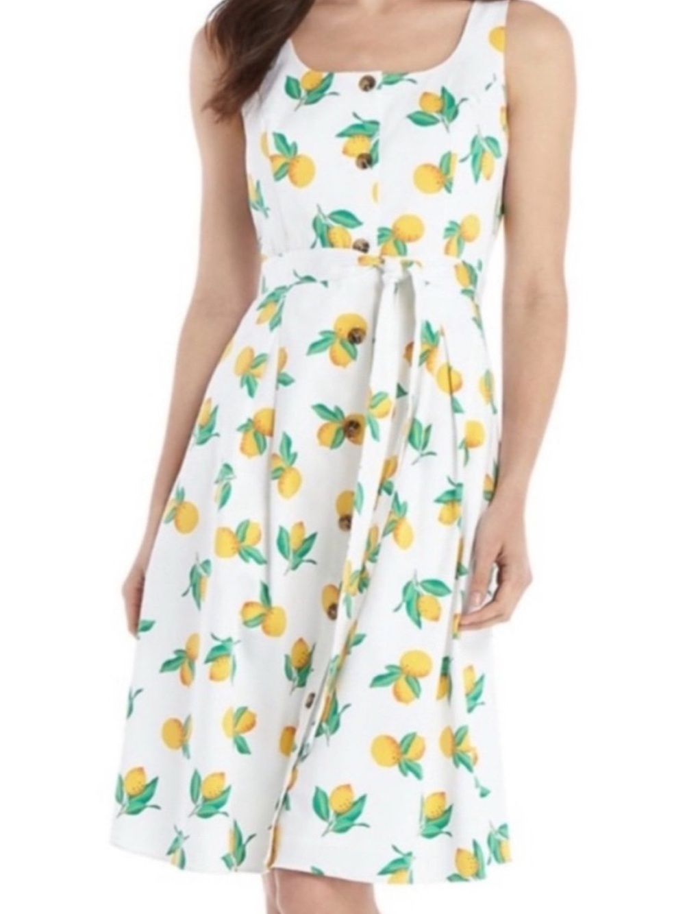 NWT The Limited Lemon Print Button Down Sleeveless Midi Dress with Tie Waist